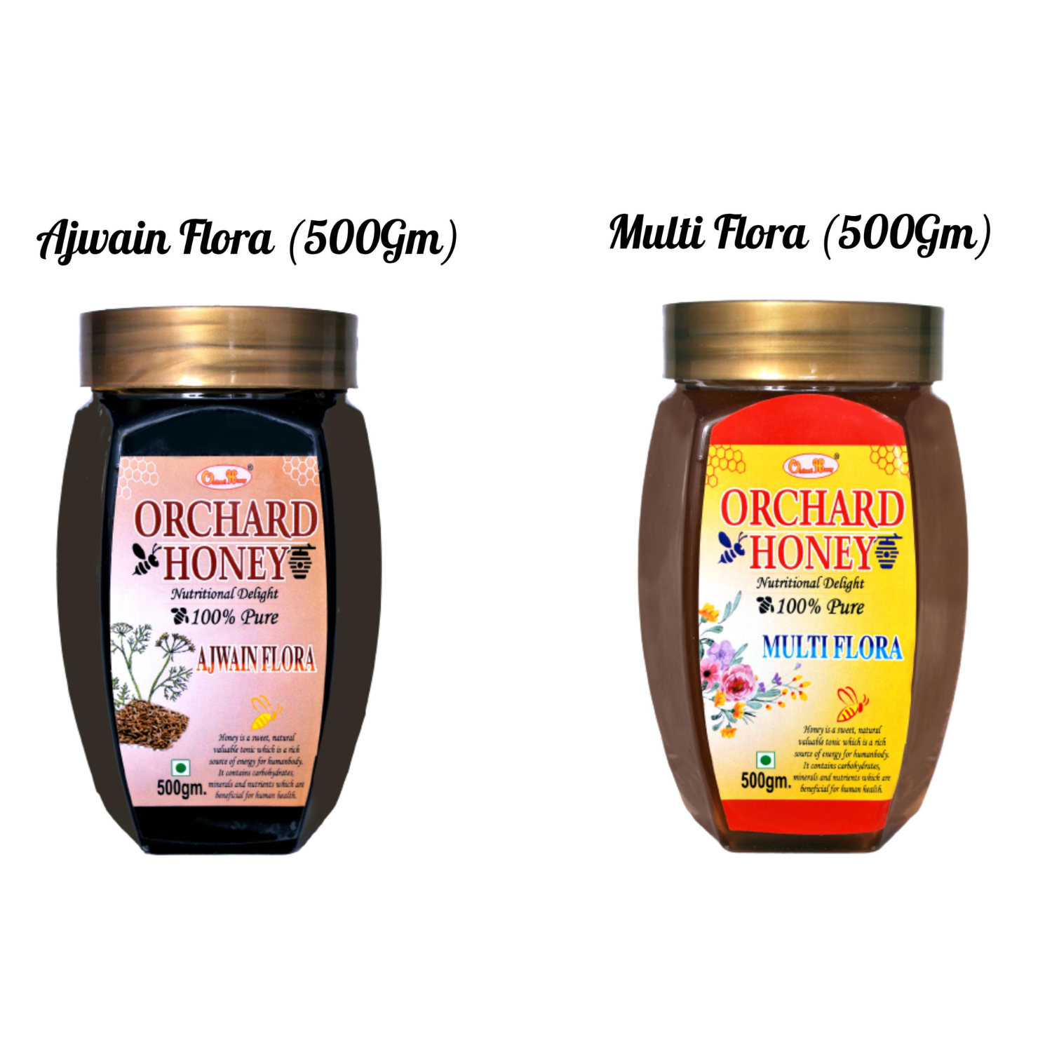 Orchard Honey Combo Pack (Ajwain+Multi Flora) 100 Percent Pure and Natural (2 x 0.5 g)